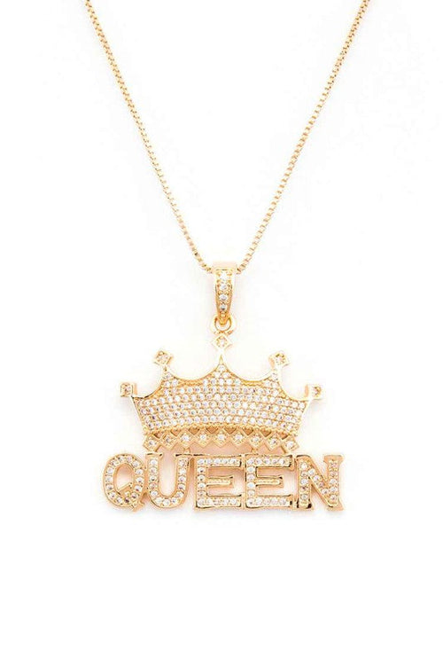 QUEEN Crown CZ Pendant Necklace