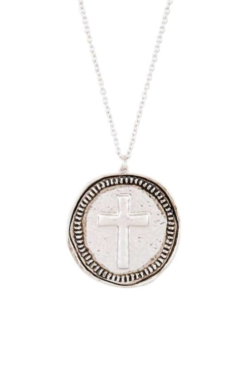 Embossed Cross Pendant Long Necklace