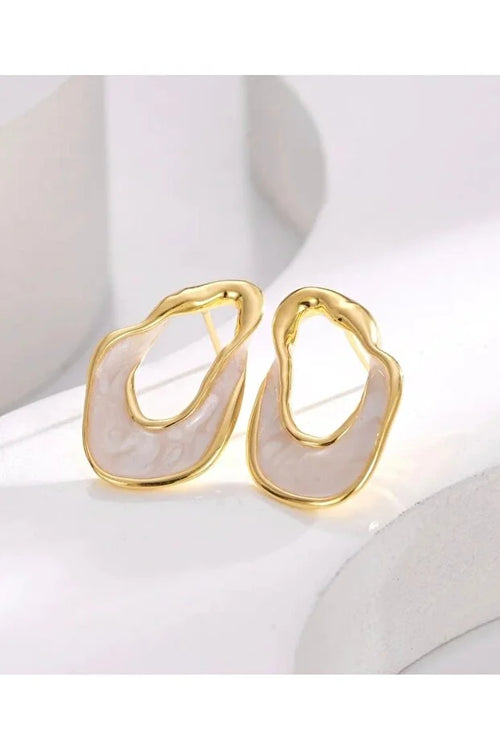 Asymmetric Plaid Enamel Gold Tone Women Modern Stylish Jewelry